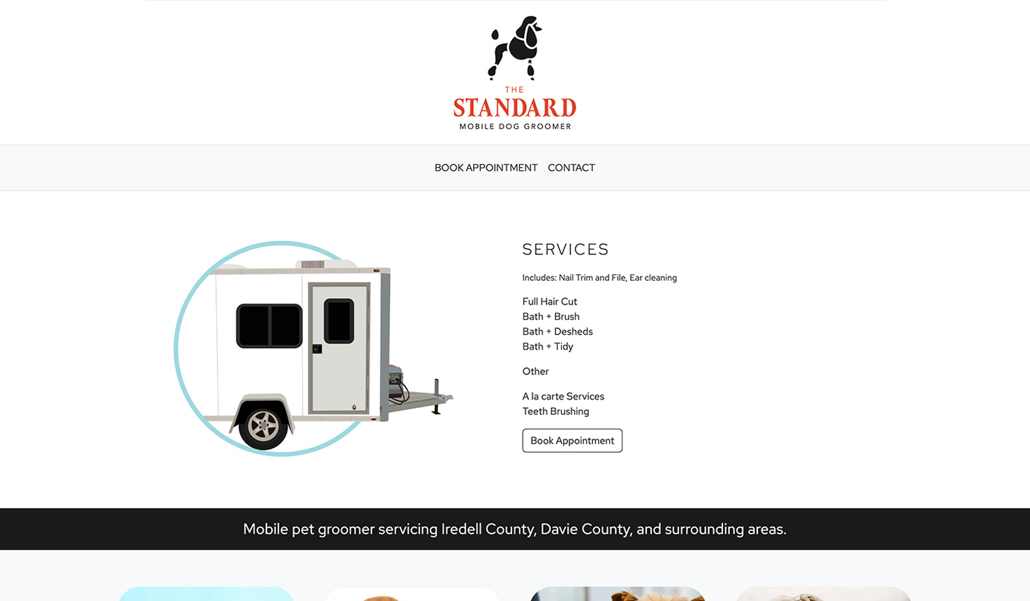 Website Screenshot of The Standard Mobile Dog Groomer